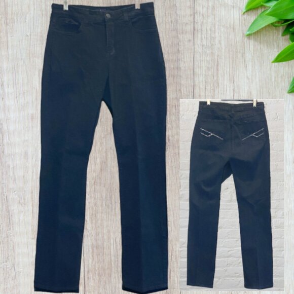 NYDJ -- Jeans, Black Straight Cut, Rhinestone Detail on Back Pockets - Picture 1 of 13